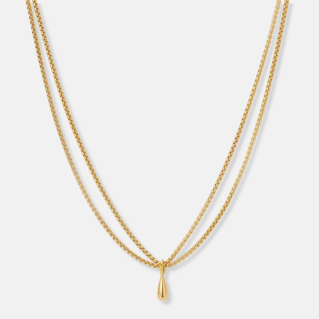 Tvåradigt guldpläterat halsband med droppe - 40+5cm