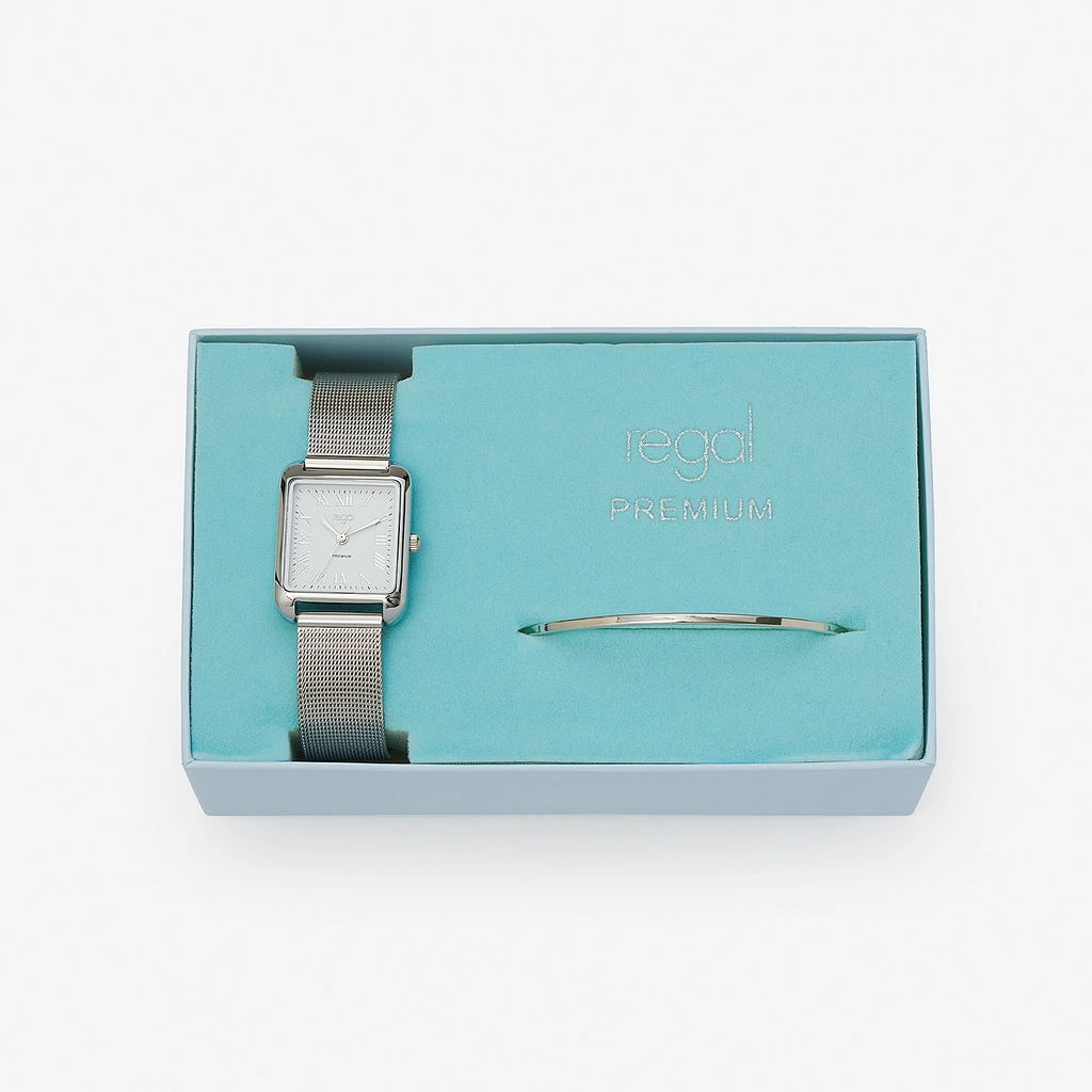 Regal Premium klockset dam silver/vit mesh - 25X25 mm