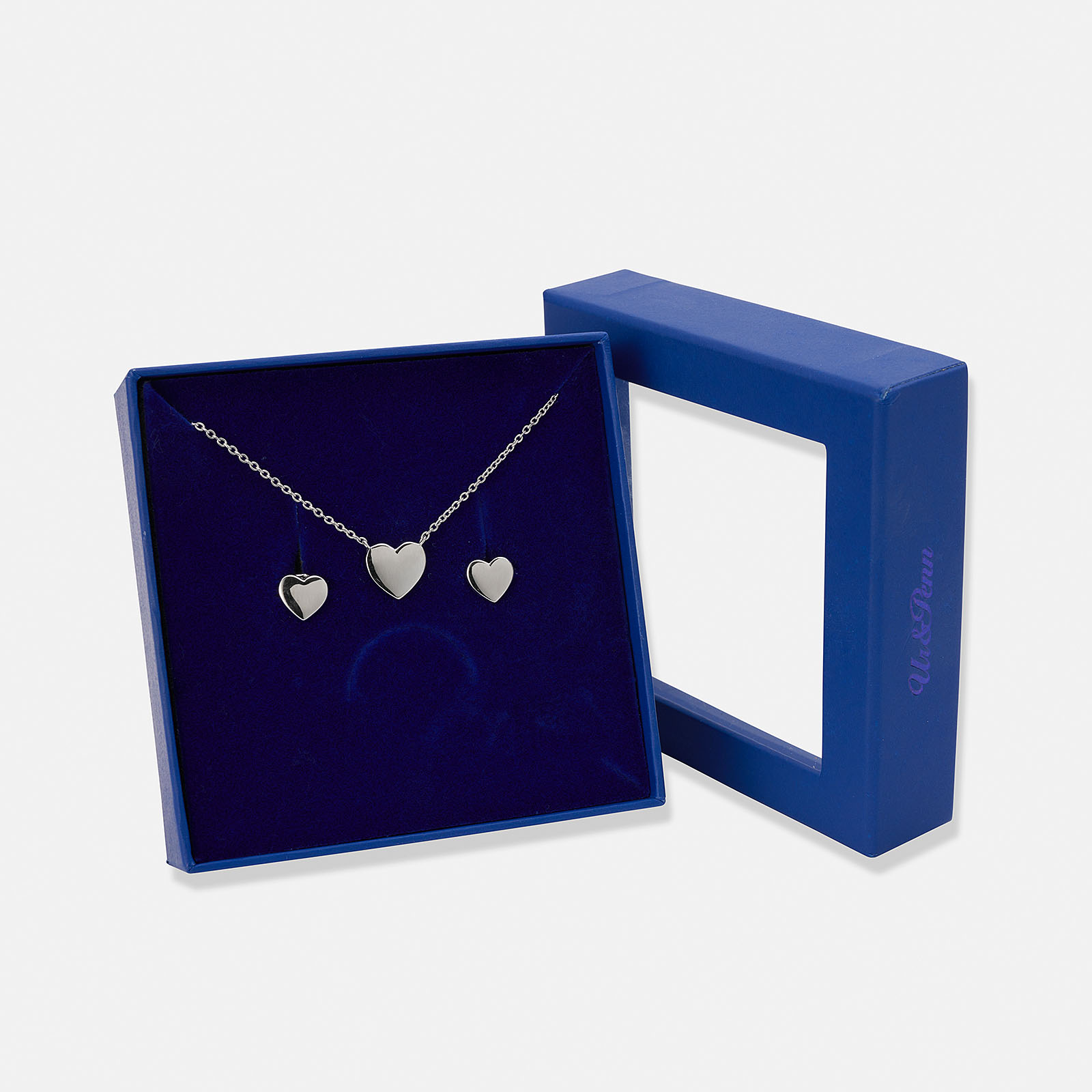 Örhängen & halsband set i äkta silver - blanka hjärtan