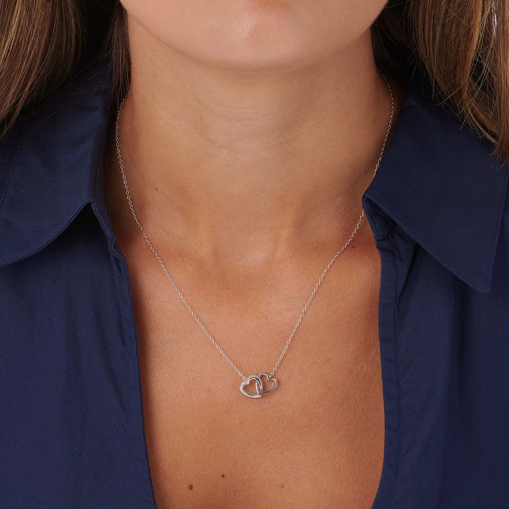 Örhängen & halsband set i äkta silver - länkade hjärtan