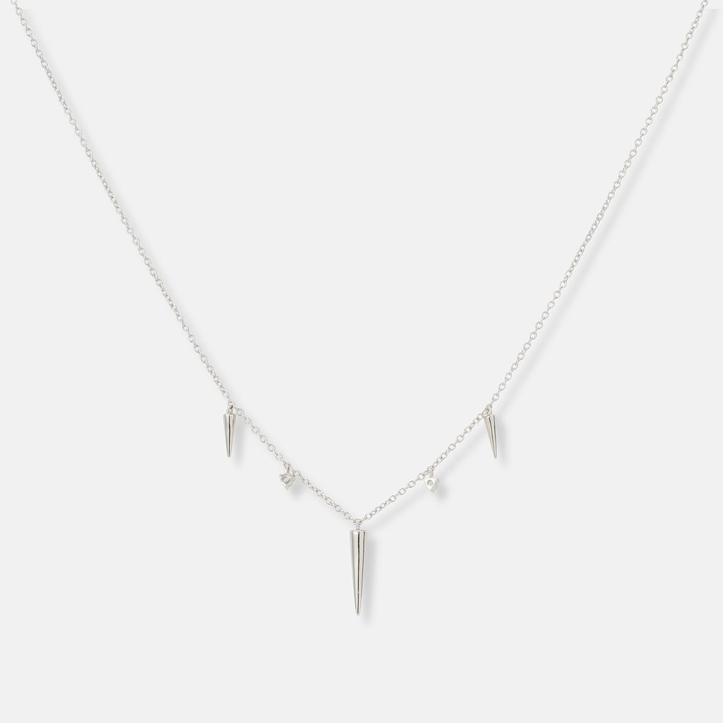 Silverhalsband med spikes och stenar - 42+3cm