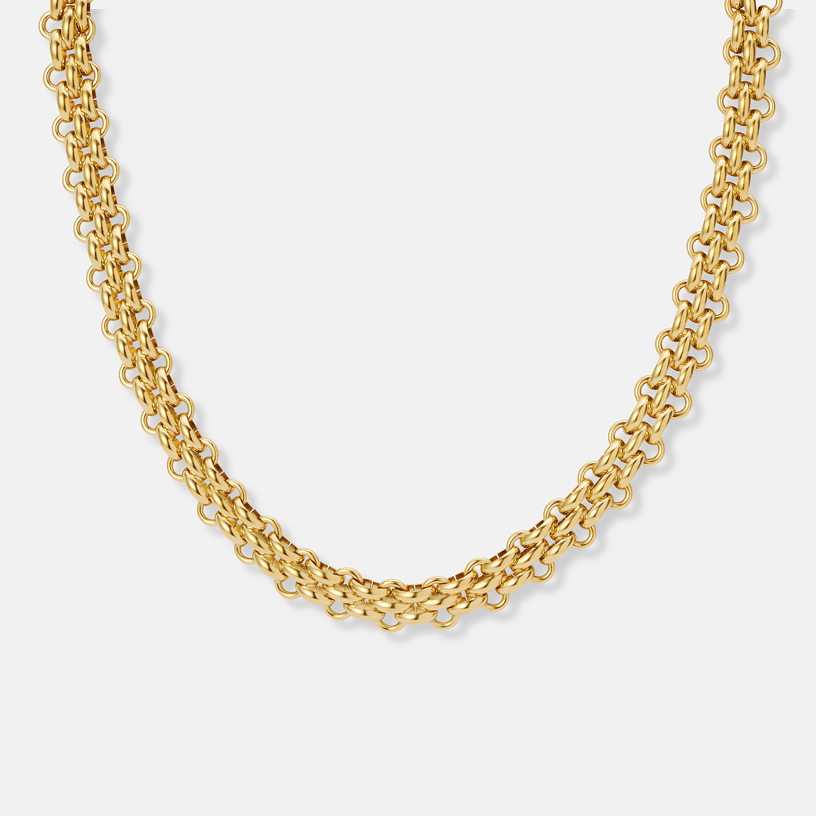 Guldpläterat stålhalsband, tre rader länkar - 40+5cm