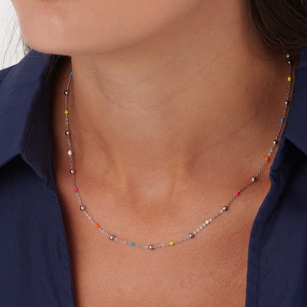 Stålhalsband med emaljkulor - 40+6 cm