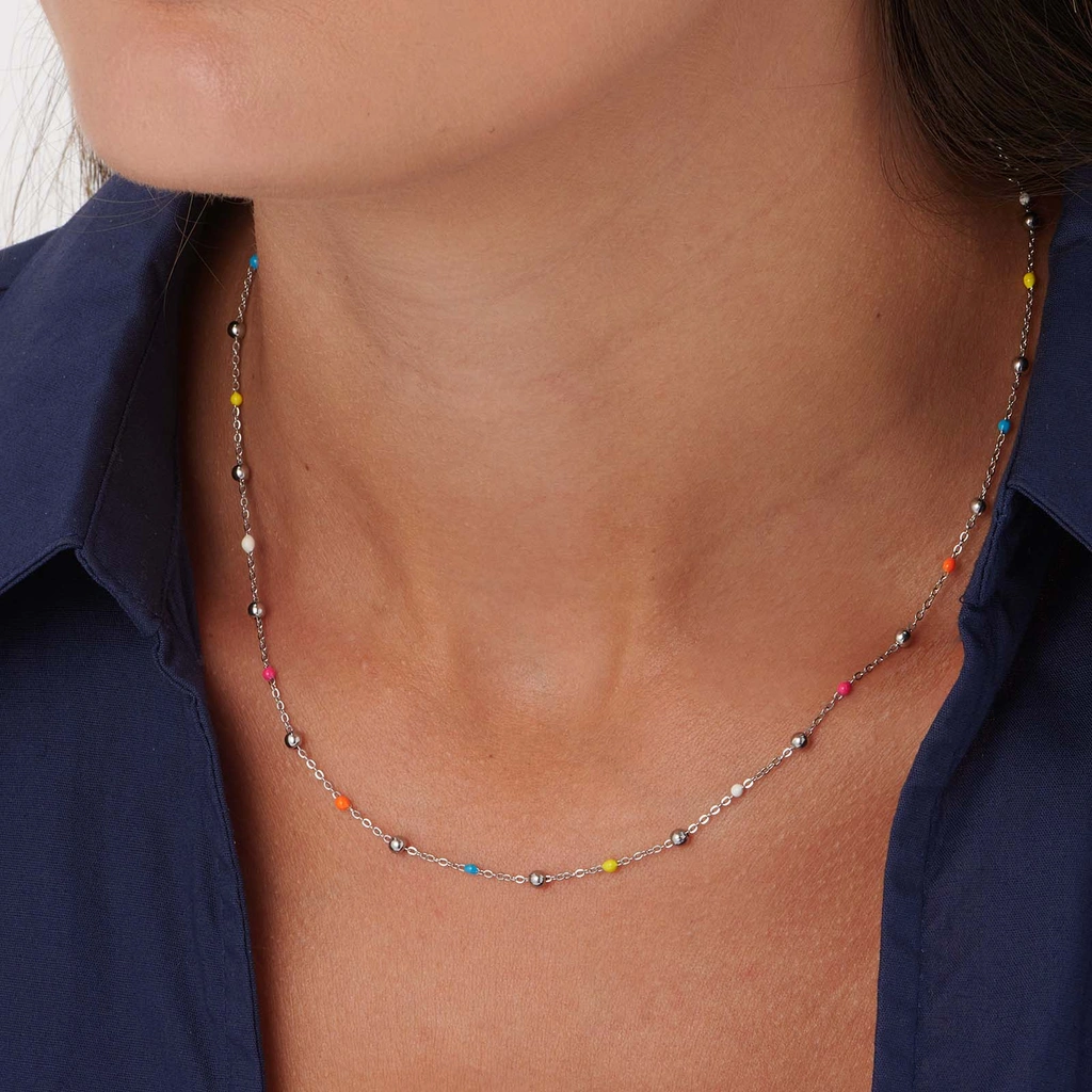 Stålhalsband med emaljkulor - 40+6 cm