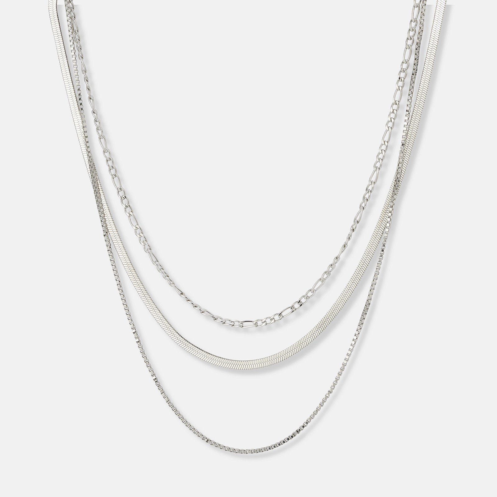 Treradigt stålhalsband, olika kedjor