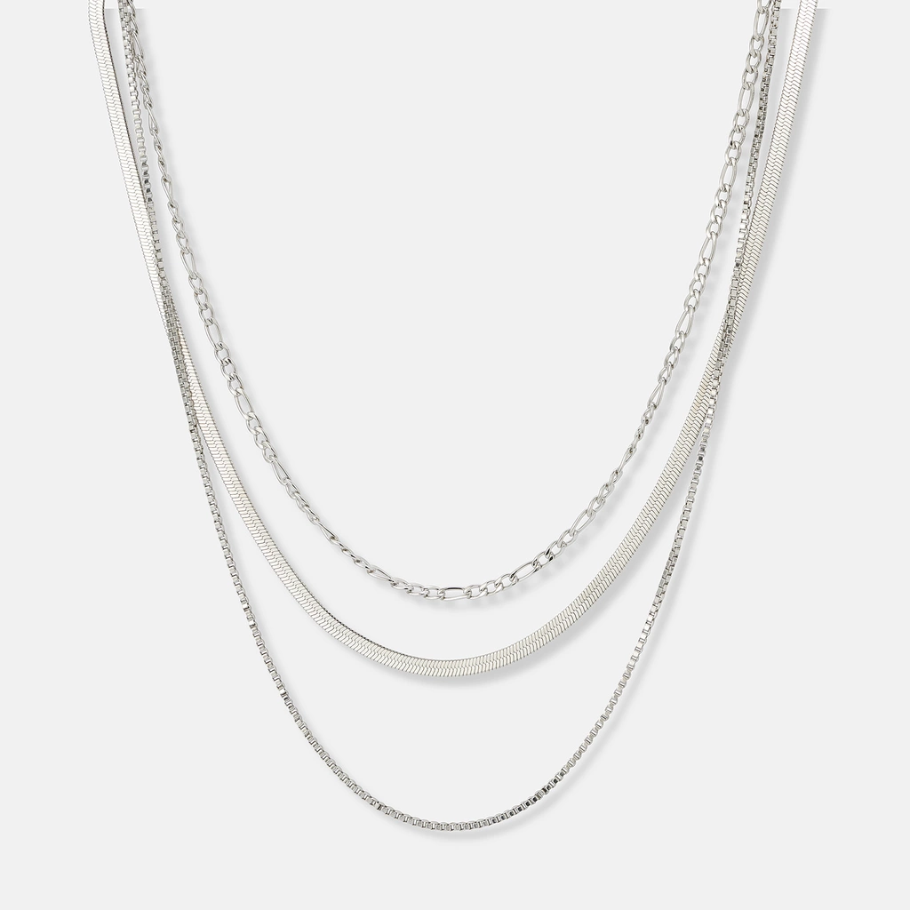 Treradigt stålhalsband, olika kedjor