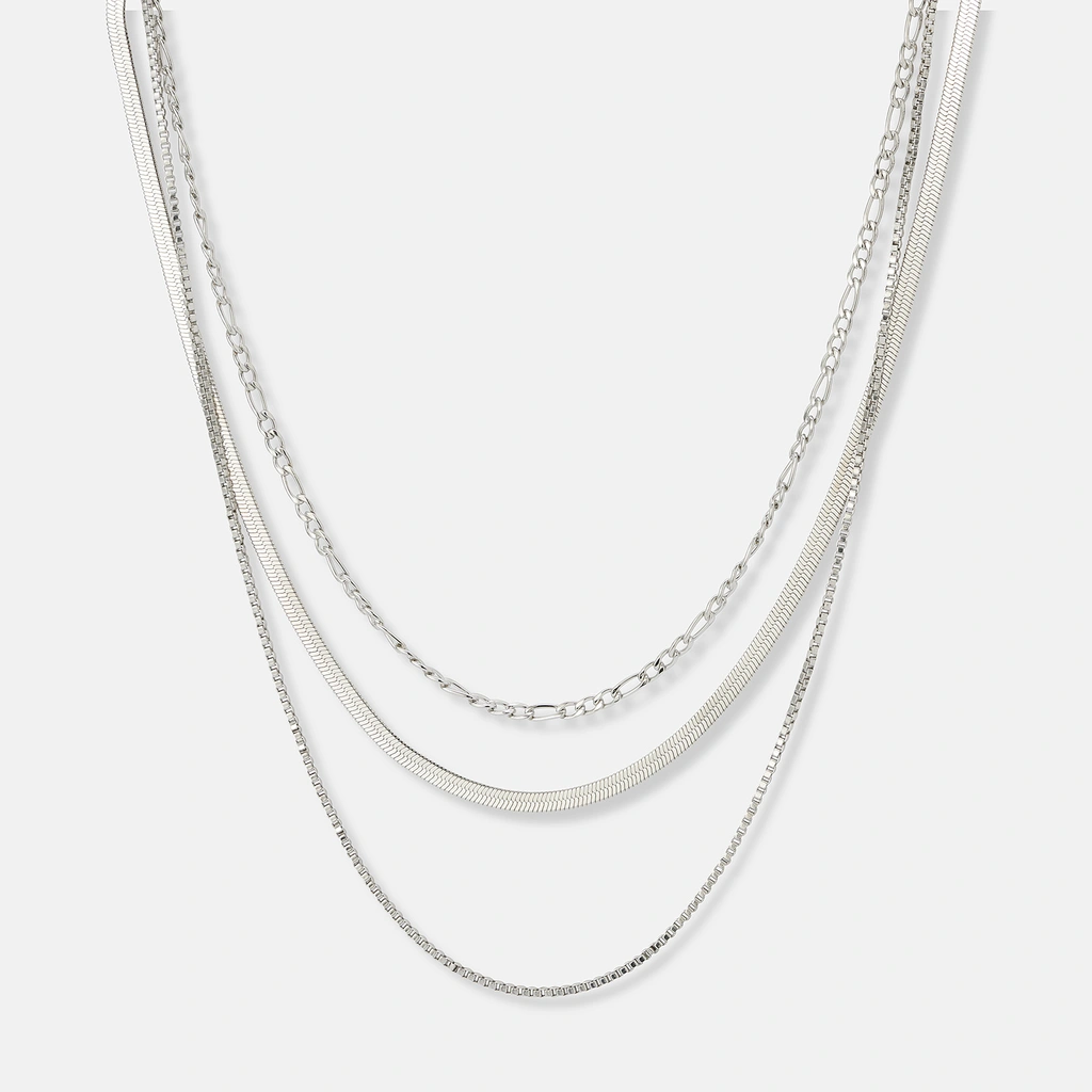 Treradigt stålhalsband, olika kedjor