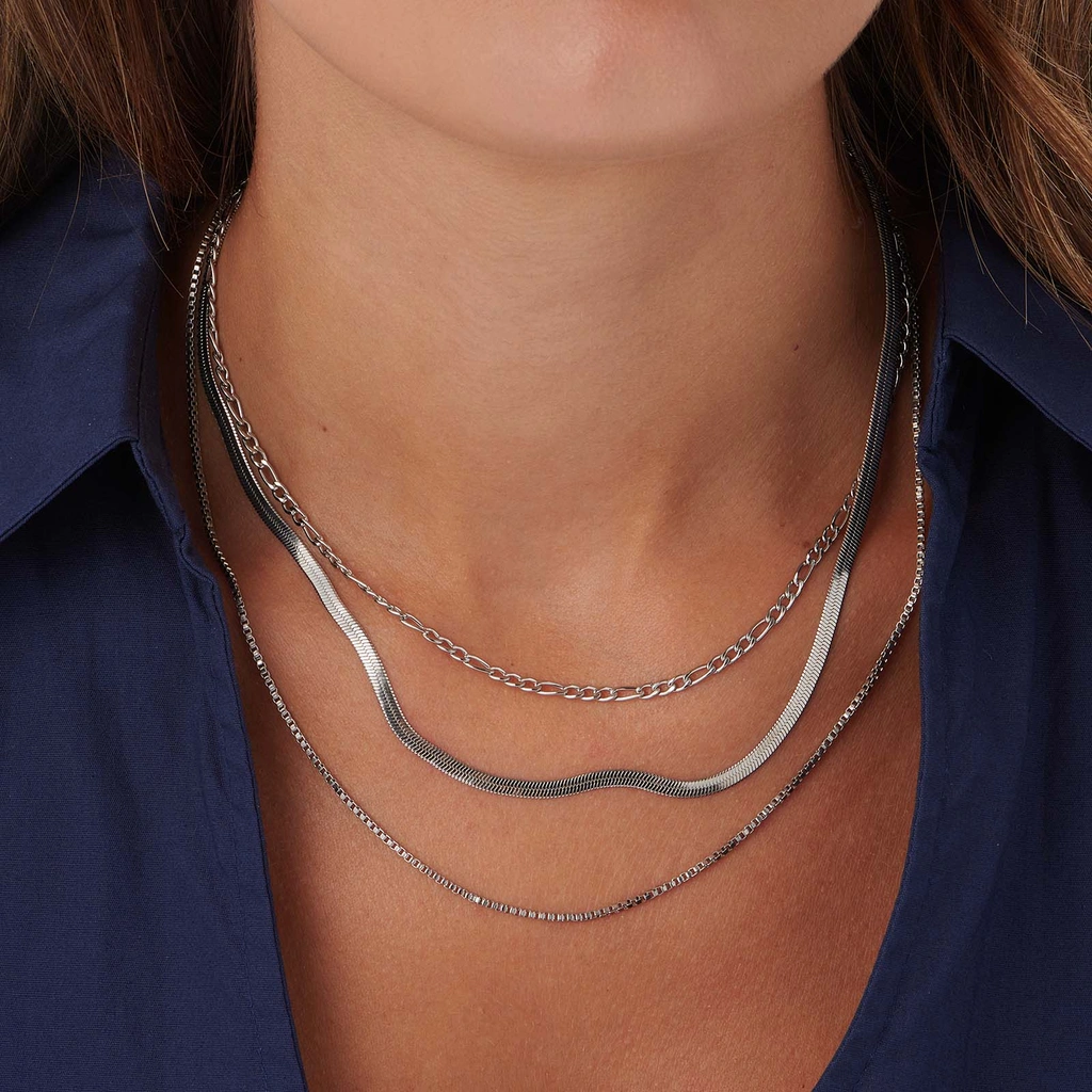 Treradigt stålhalsband, olika kedjor