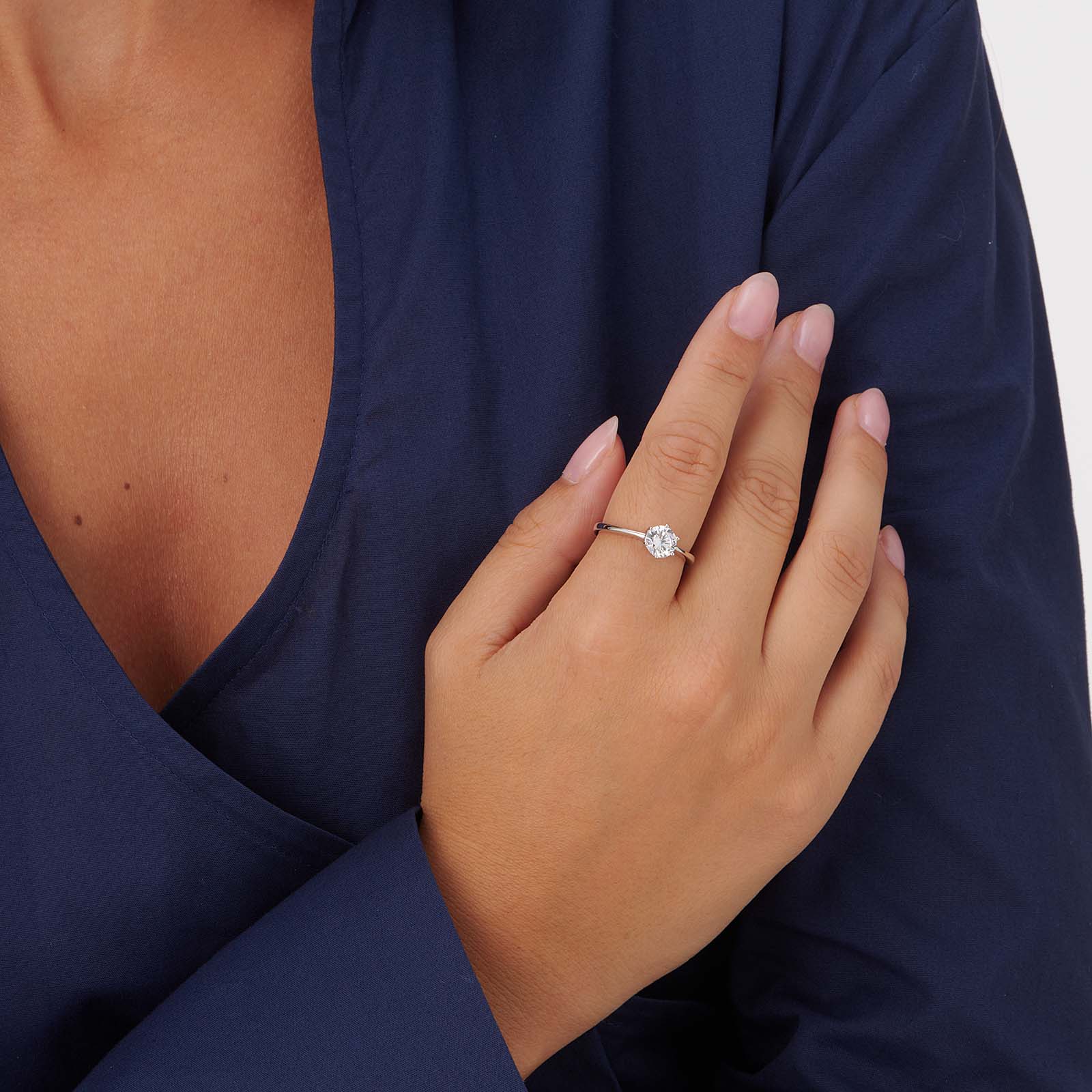 Ring i äkta silver - 6,5 mm Kubisk Zirkonia