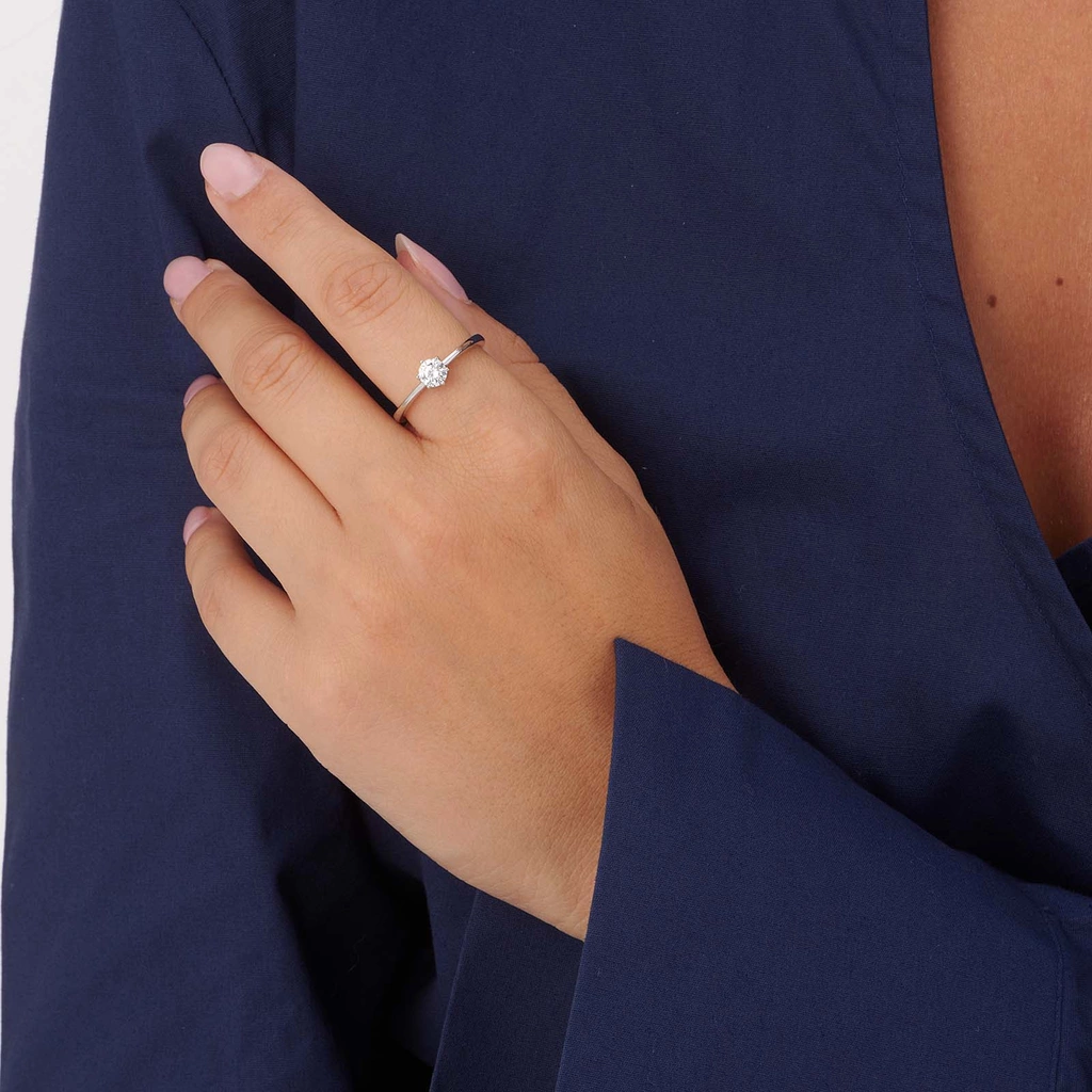 Ring i äkta silver - 5 mm Kubisk Zirkonia - 19