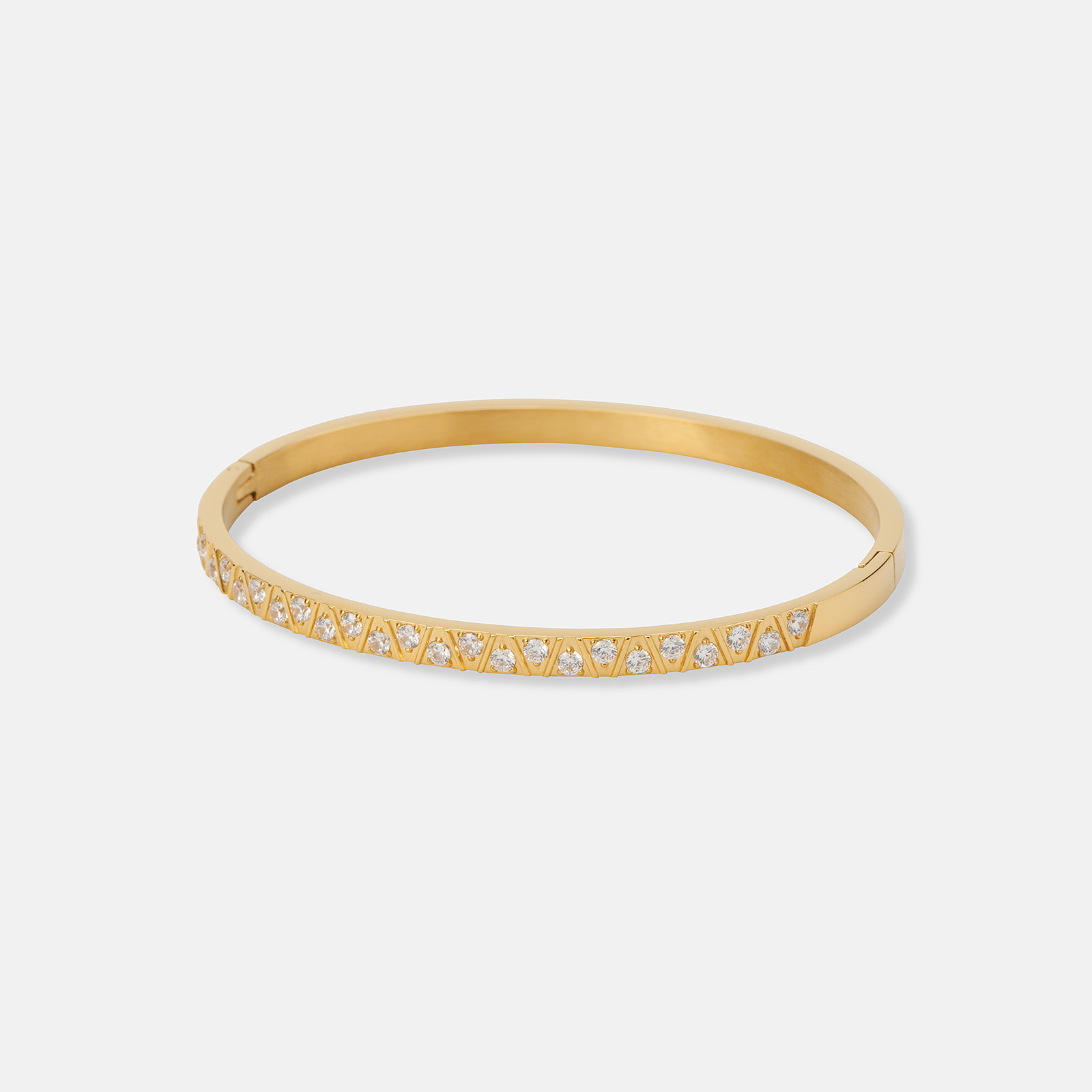Guldpläterat stålarmband, bangle zig zag - 6x5 cm
