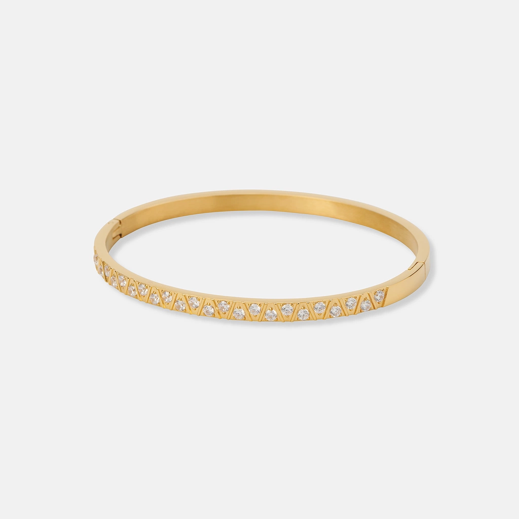 Guldpläterat stålarmband, bangle zig zag - 6x5 cm