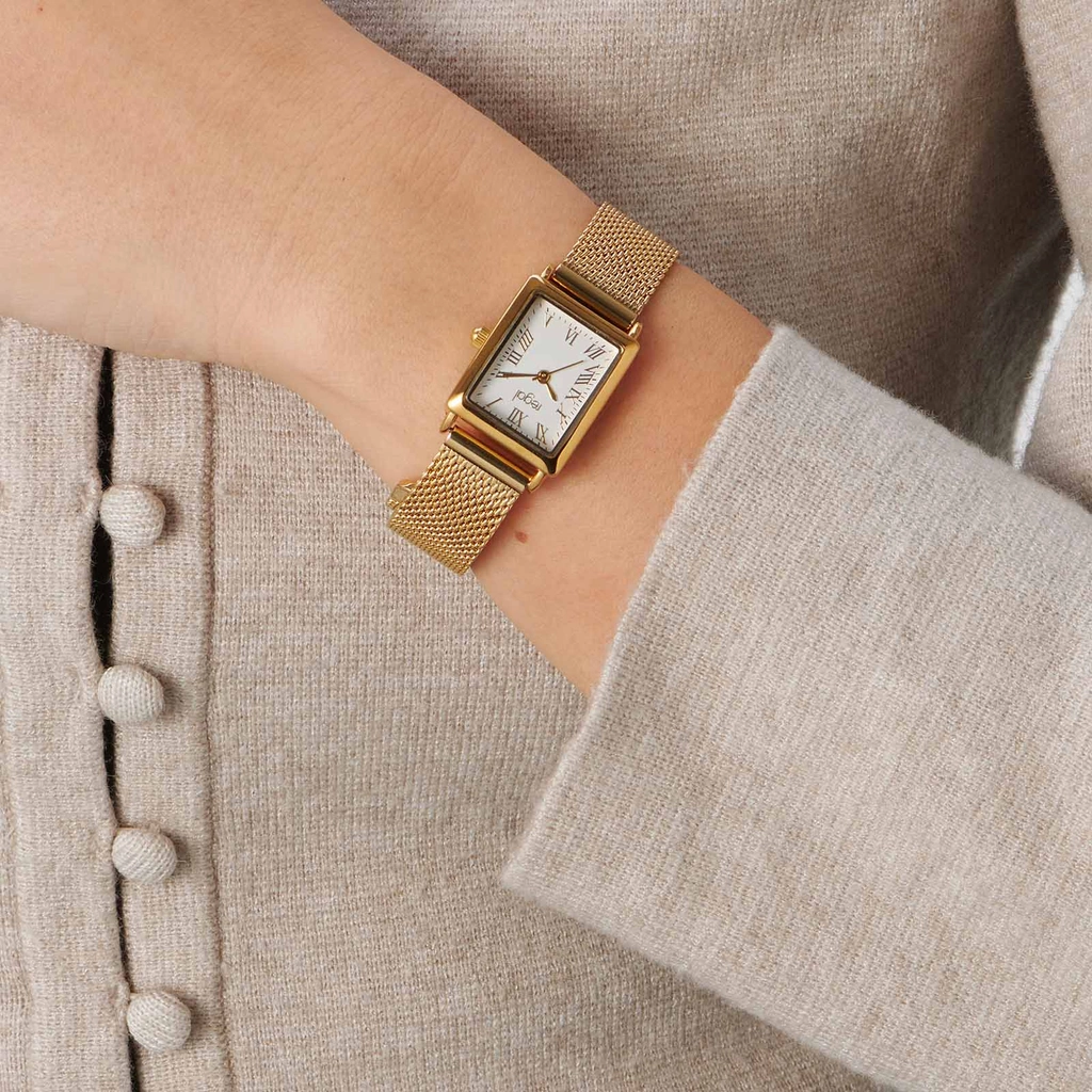 Regal damklocka guld/vit, rektangulär - 20x29 mm