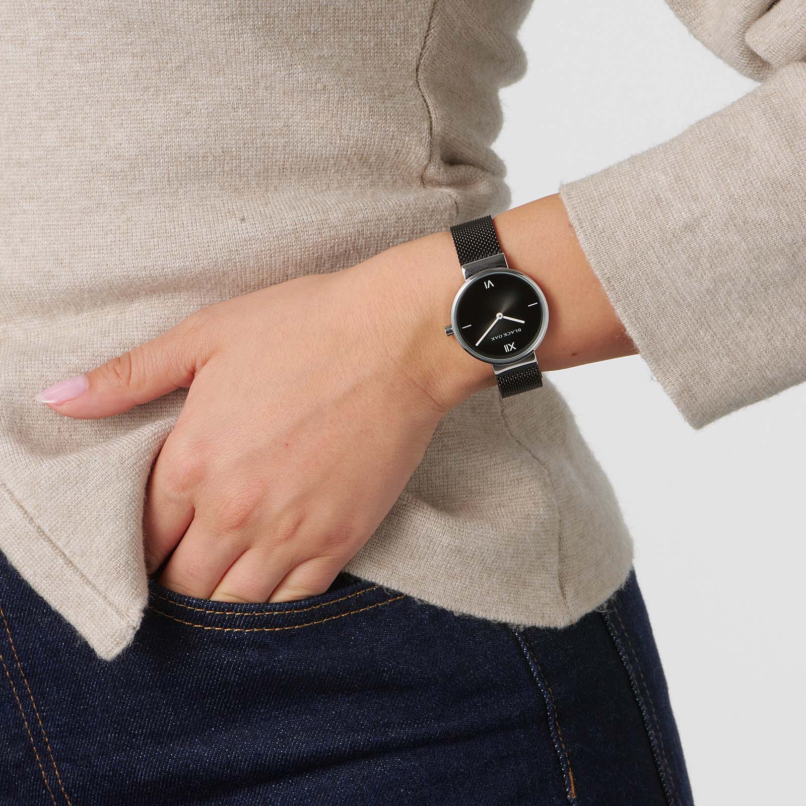 Black Oak Dazzle damklocka silver/vit - 31 mm