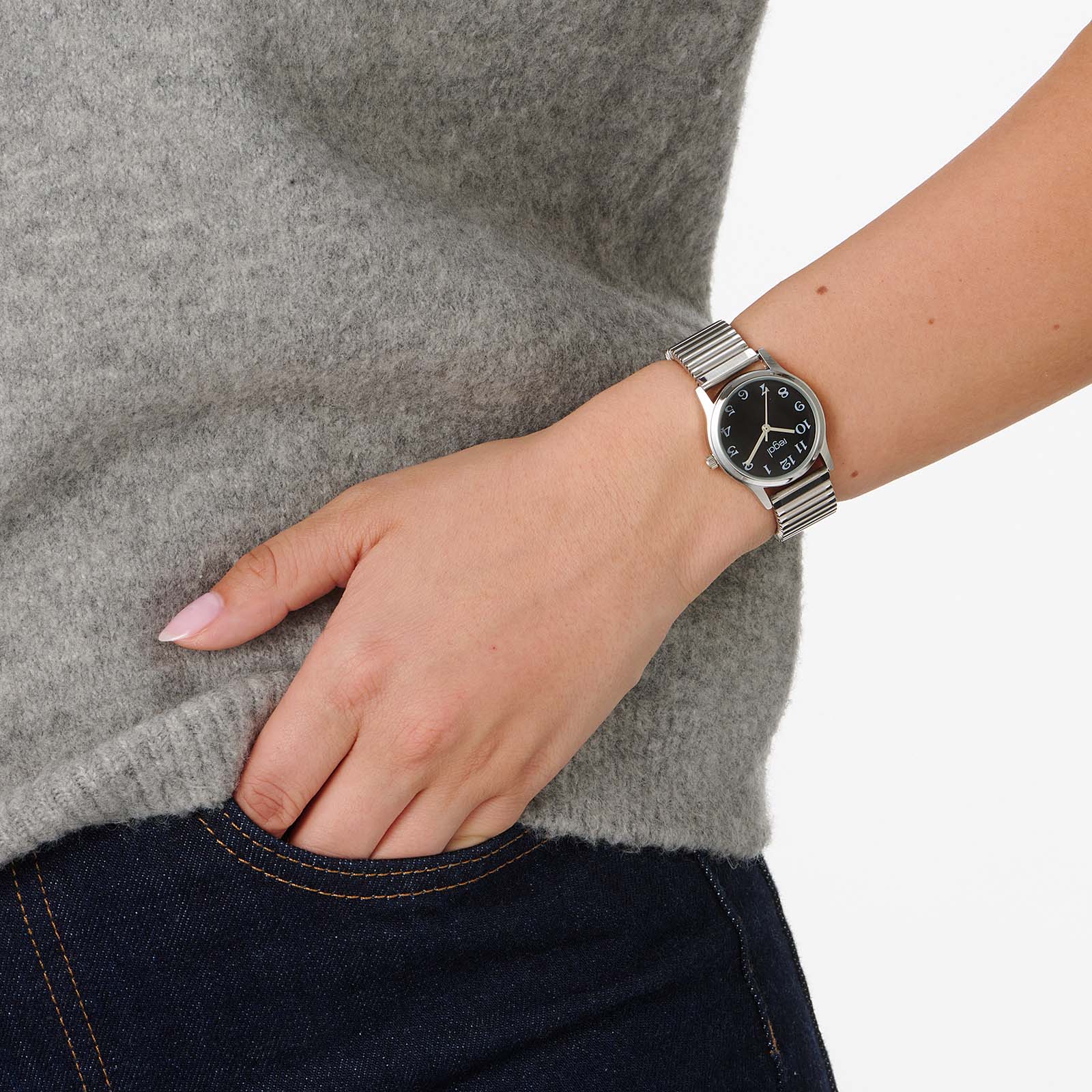 Regal damklocka silver/svart, flexband