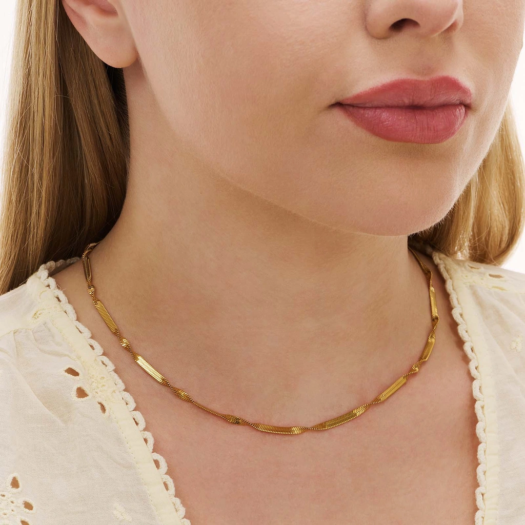 Guldpläterat stålhalsband twist chain - 40+5cm