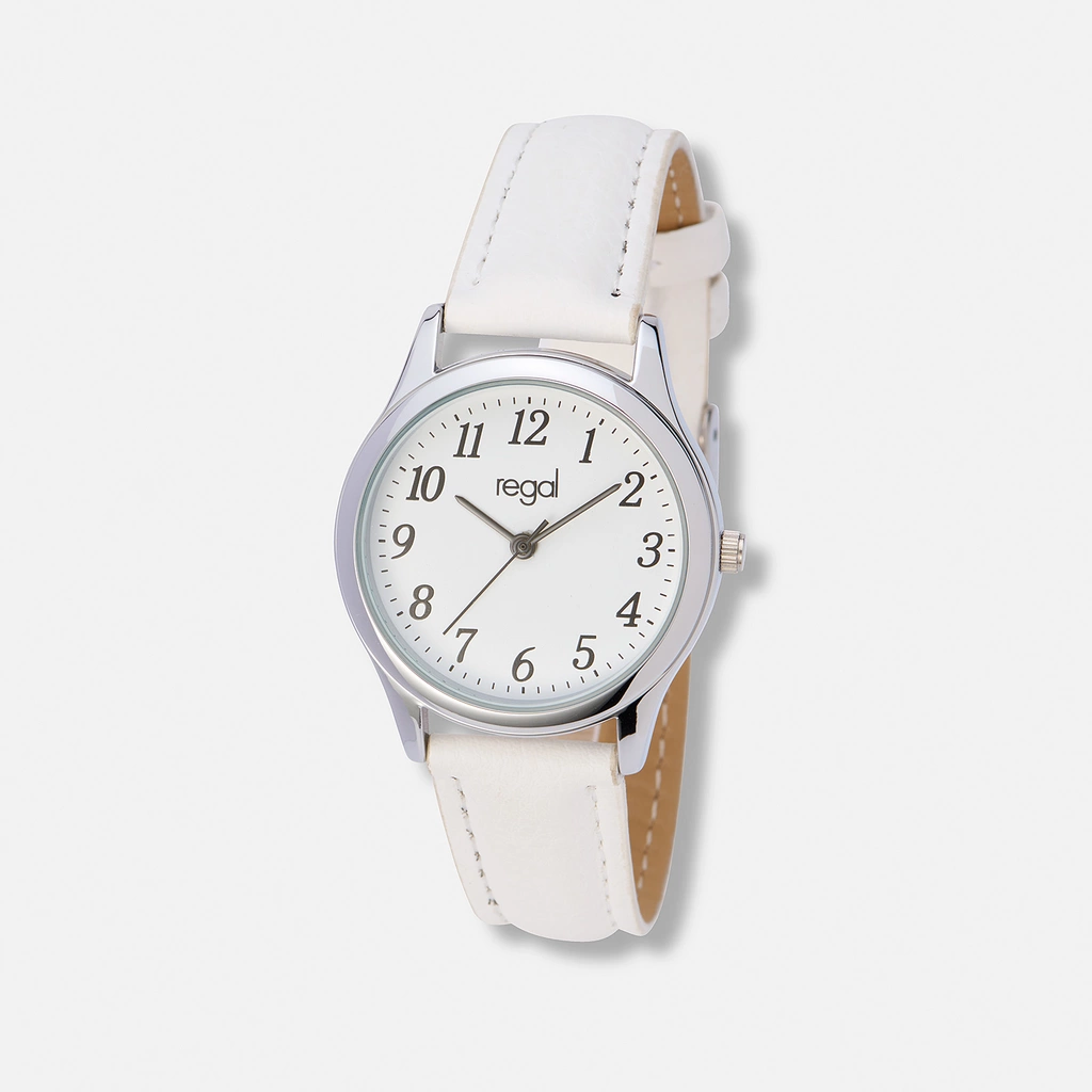 Regal damklocka - vitt band, silver/vit, 32mm