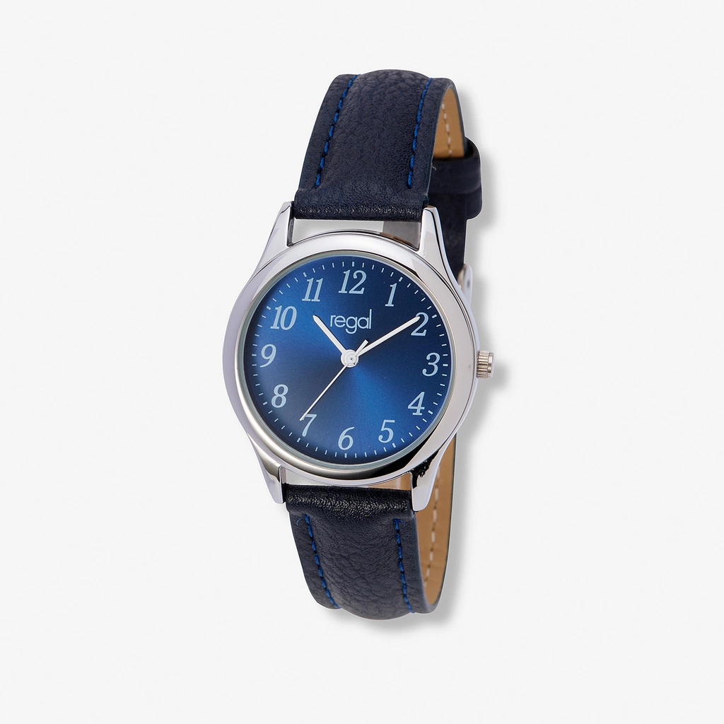 Regal damklocka - blått band, silver/blå, 32mm