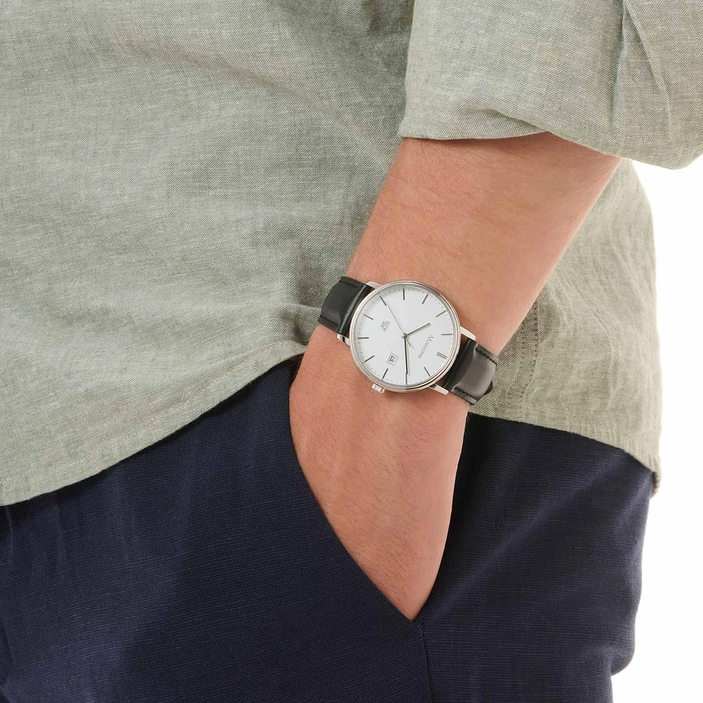 Moretime herrklocka - vit/stål, svart läderband, 40mm