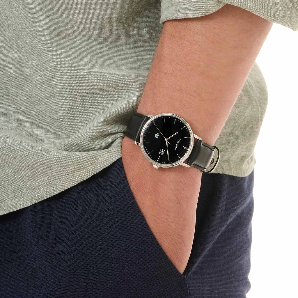 Moretime herrklocka - svart/stål, svart läderband, 40mm