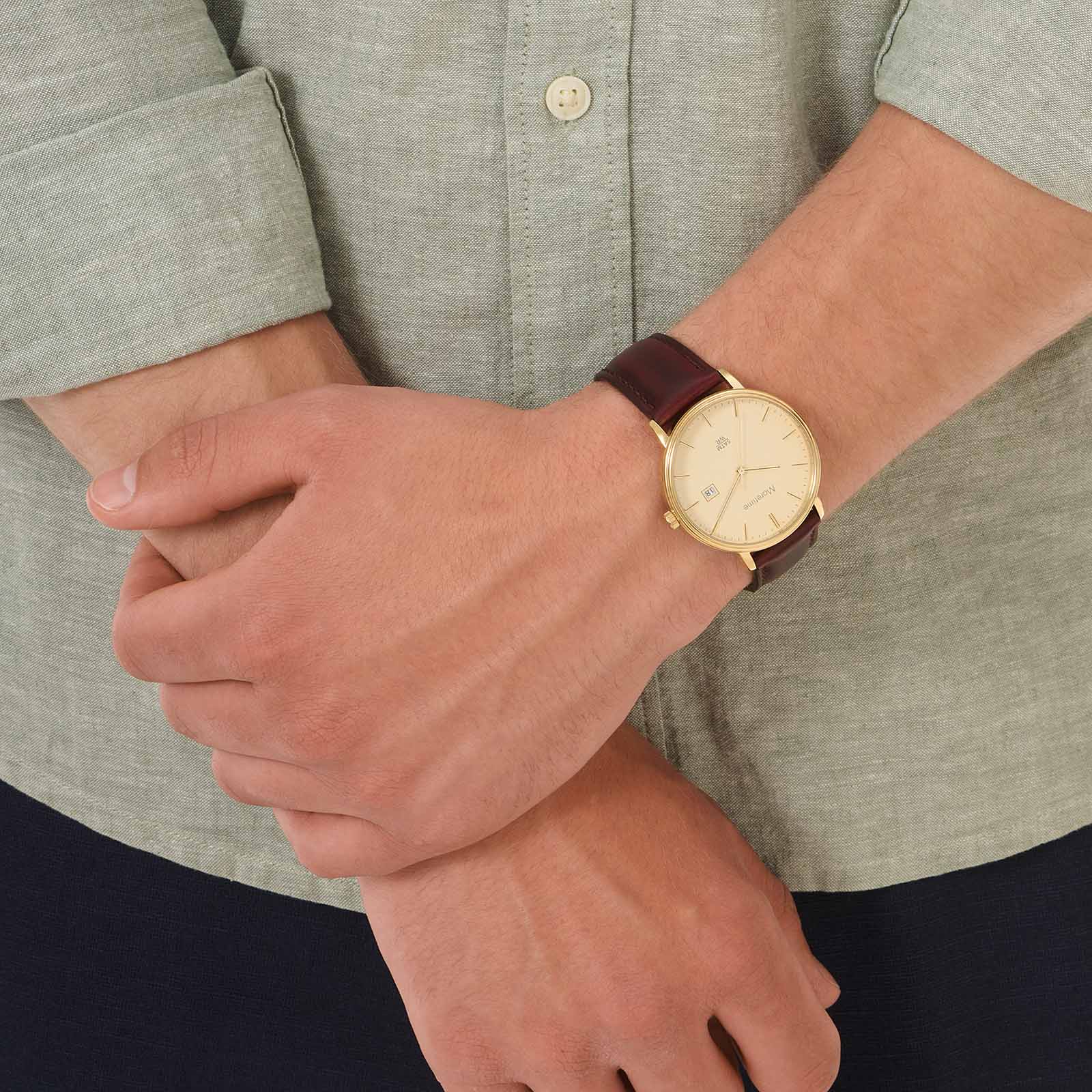 Moretime herrklocka - champagne/guld, brunt läderband, 40mm