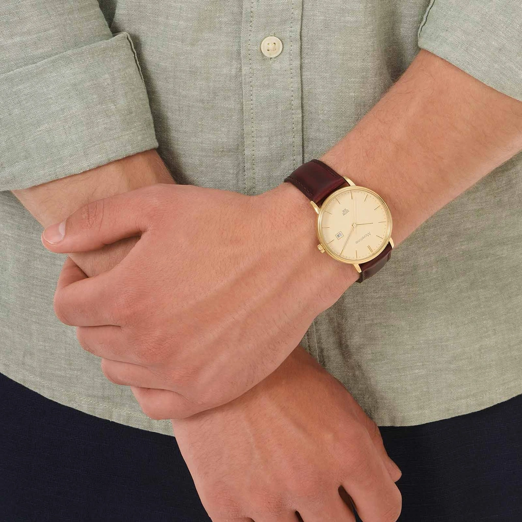 Moretime herrklocka - champagne/guld, brunt läderband, 40mm