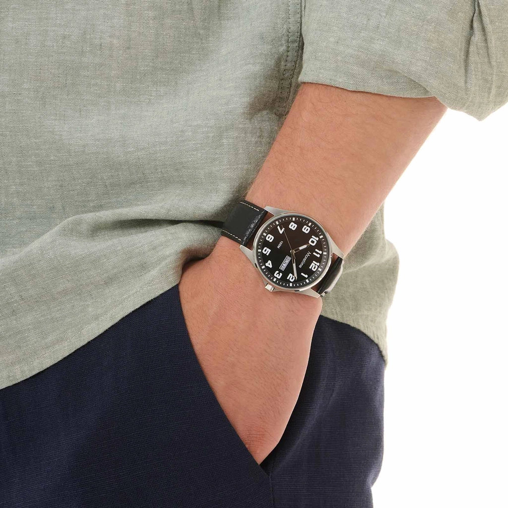 Moretime herrklocka läderband svart/svart - 42 mm