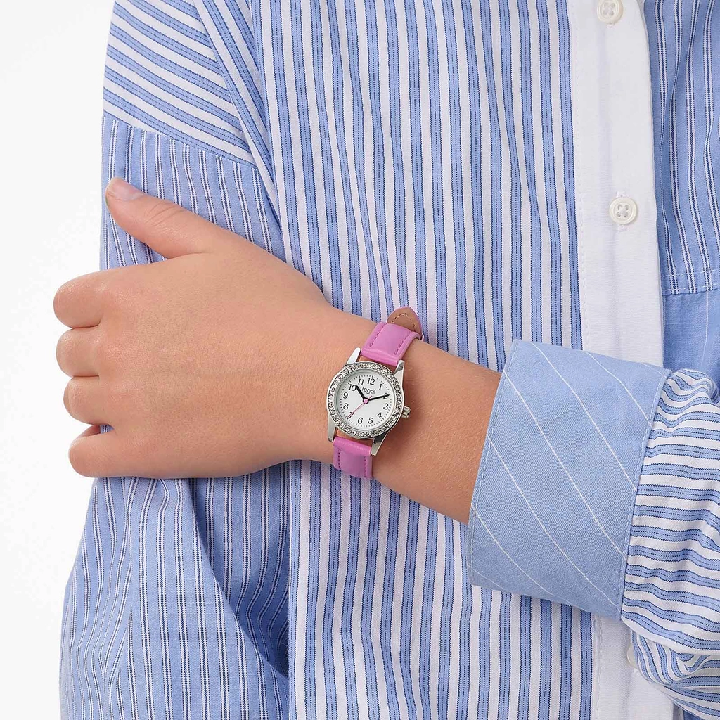 Regal barnklocka med stenar, rosa/vit, 24 mm