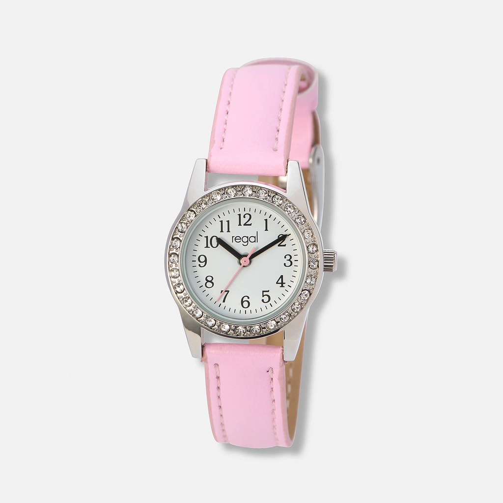 Regal barnklocka med stenar, ljusrosa/vit, 24 mm