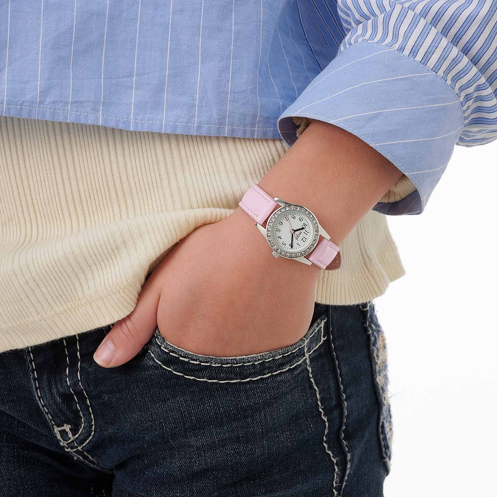 Regal barnklocka med stenar, ljusrosa/vit, 24 mm