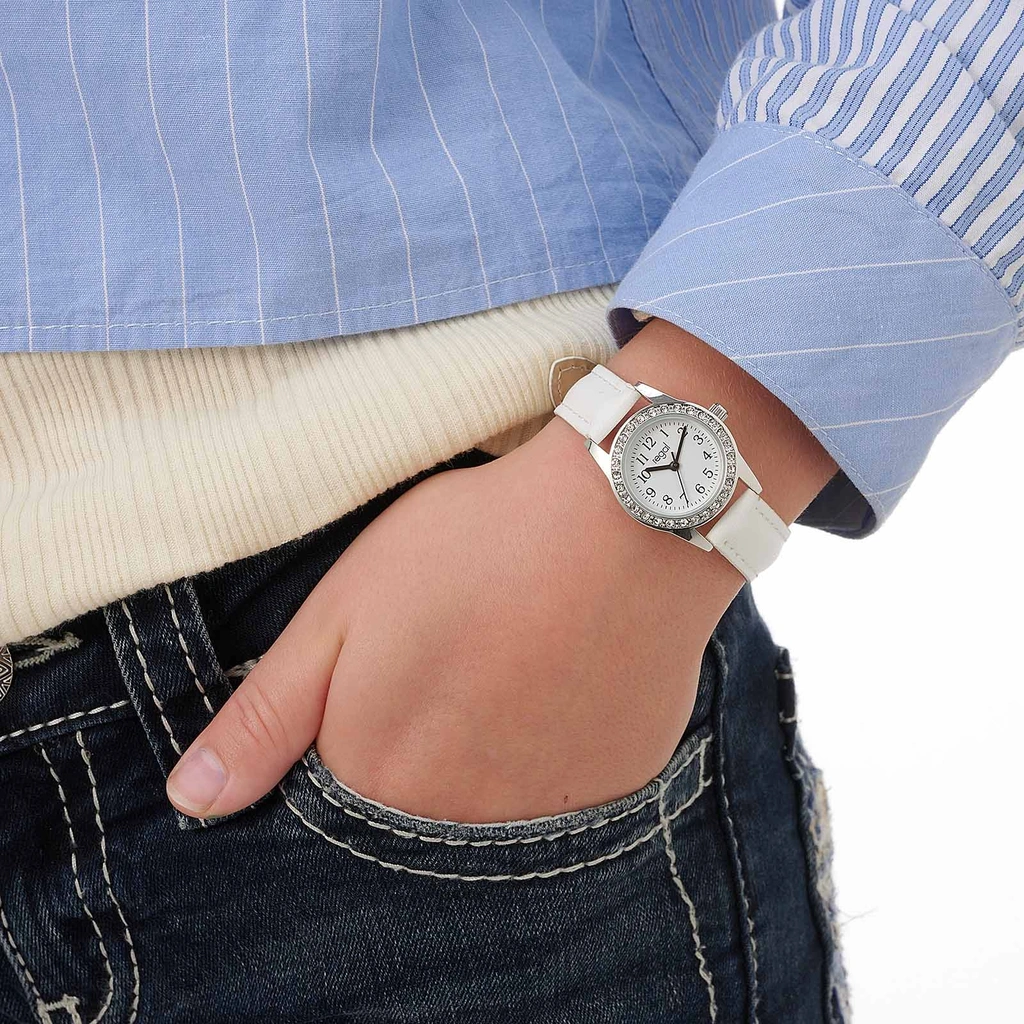 Regal barnklocka med stenar, vit, 24 mm