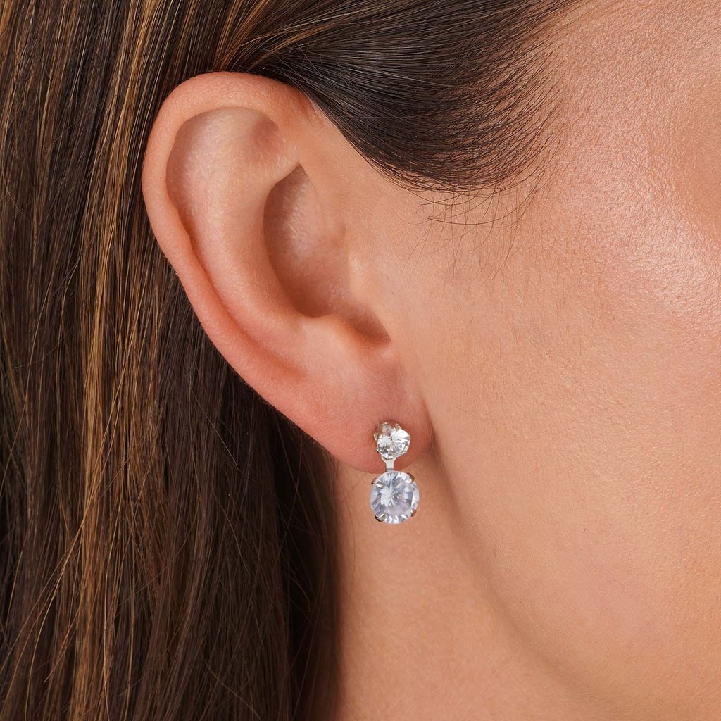 Silverfärgade örhängen med två kristaller - 15x6 mm