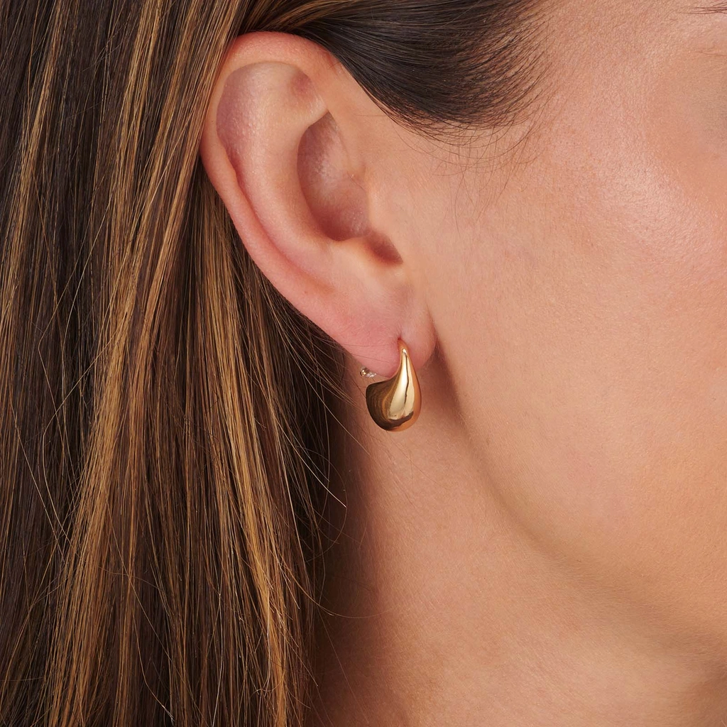 Guldfärgade örhängen, blanka droppar - 16 mm