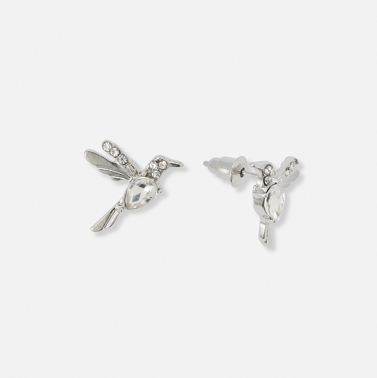 Silverfärgade örhängen, studs med kolibrier - 18 mm