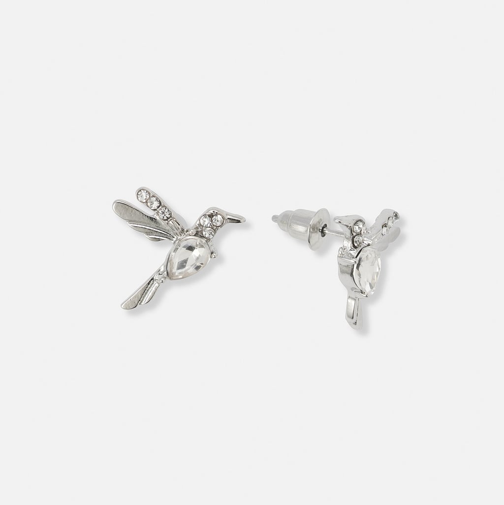 Silverfärgade örhängen, studs med kolibrier - 18 mm