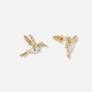 Guldfärgade örhängen, studs med kolibrie - 18 mm