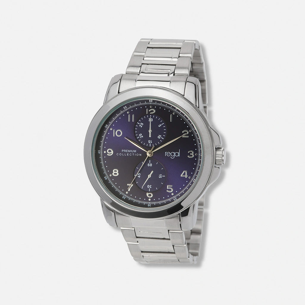 Regal klockset herr, metall, blå/silver - 45 mm