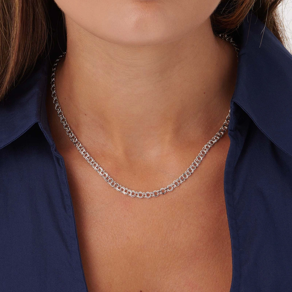 Halsband i silver, 4,5 mm bred bismarck - 45 cm