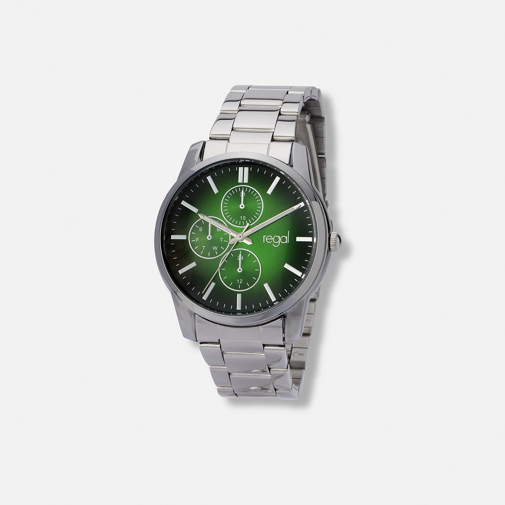 Regal herrklocka, metallband, grön/silver, 40 mm