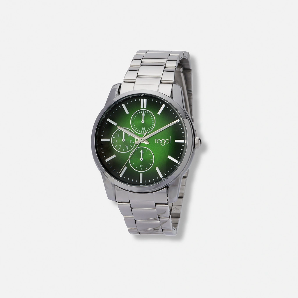 Regal herrklocka, metallband, grön/silver, 40 mm