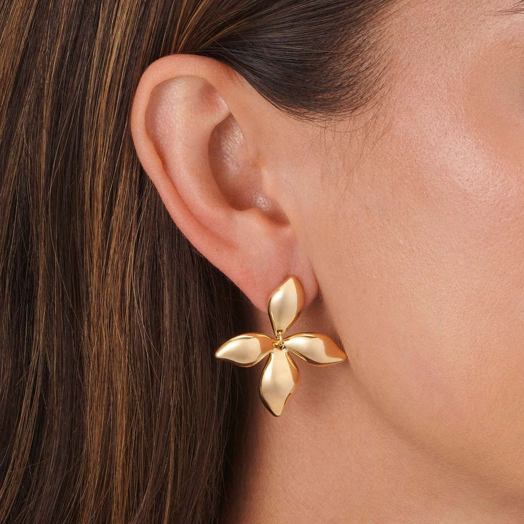 Guldfärgade örhängen, fyrbladiga blommor - 35 mm