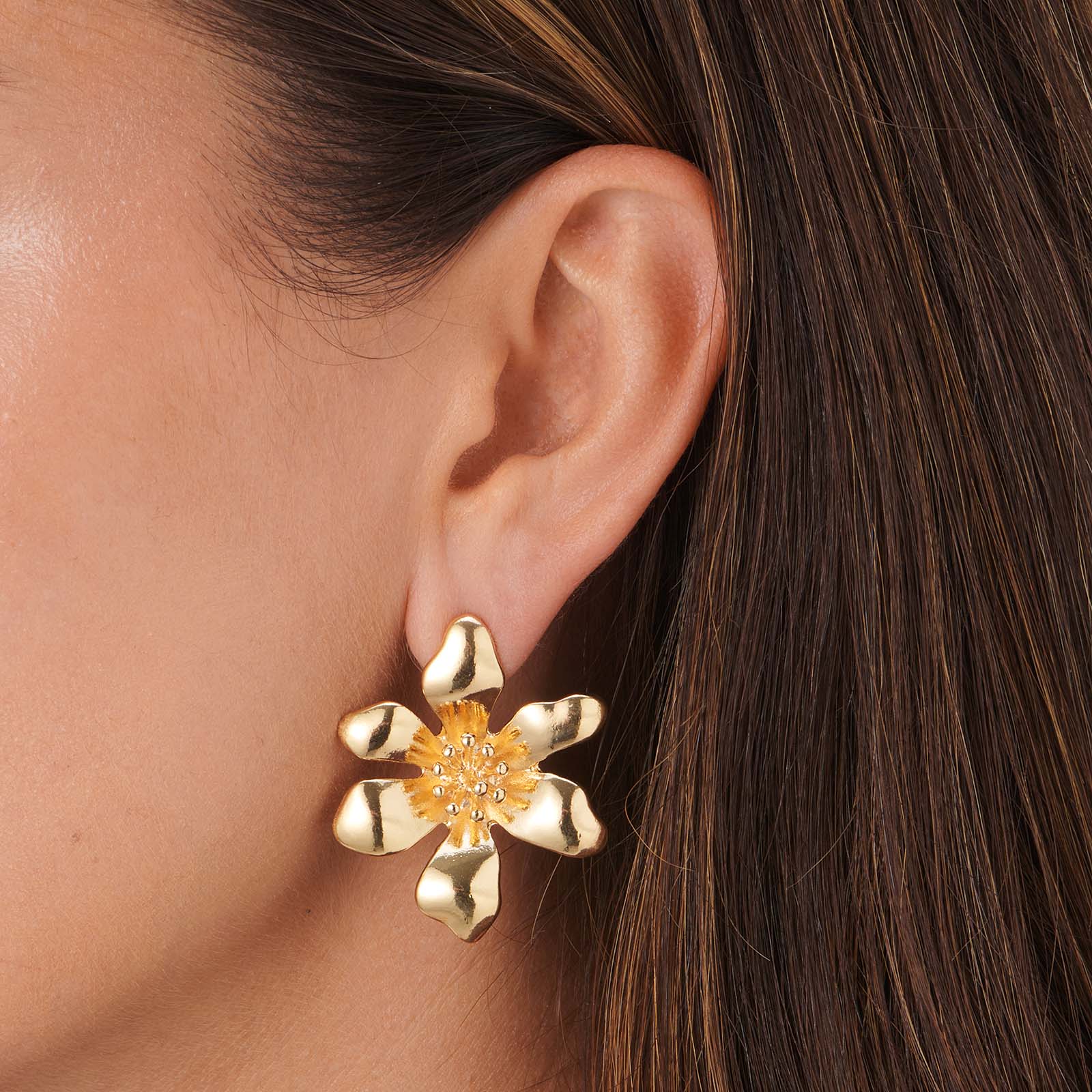 Guldfärgade örhängen stor blomma - 40 mm