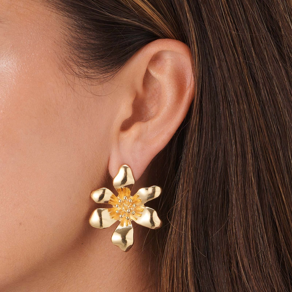 Guldfärgade örhängen stor blomma - 40 mm