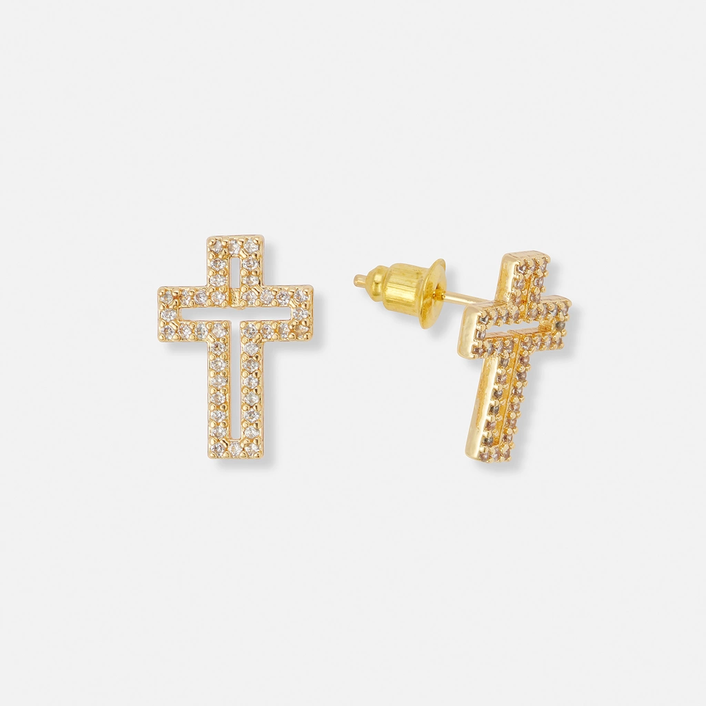 Guldfärgade örhängen öppna kors - 15x11 mm