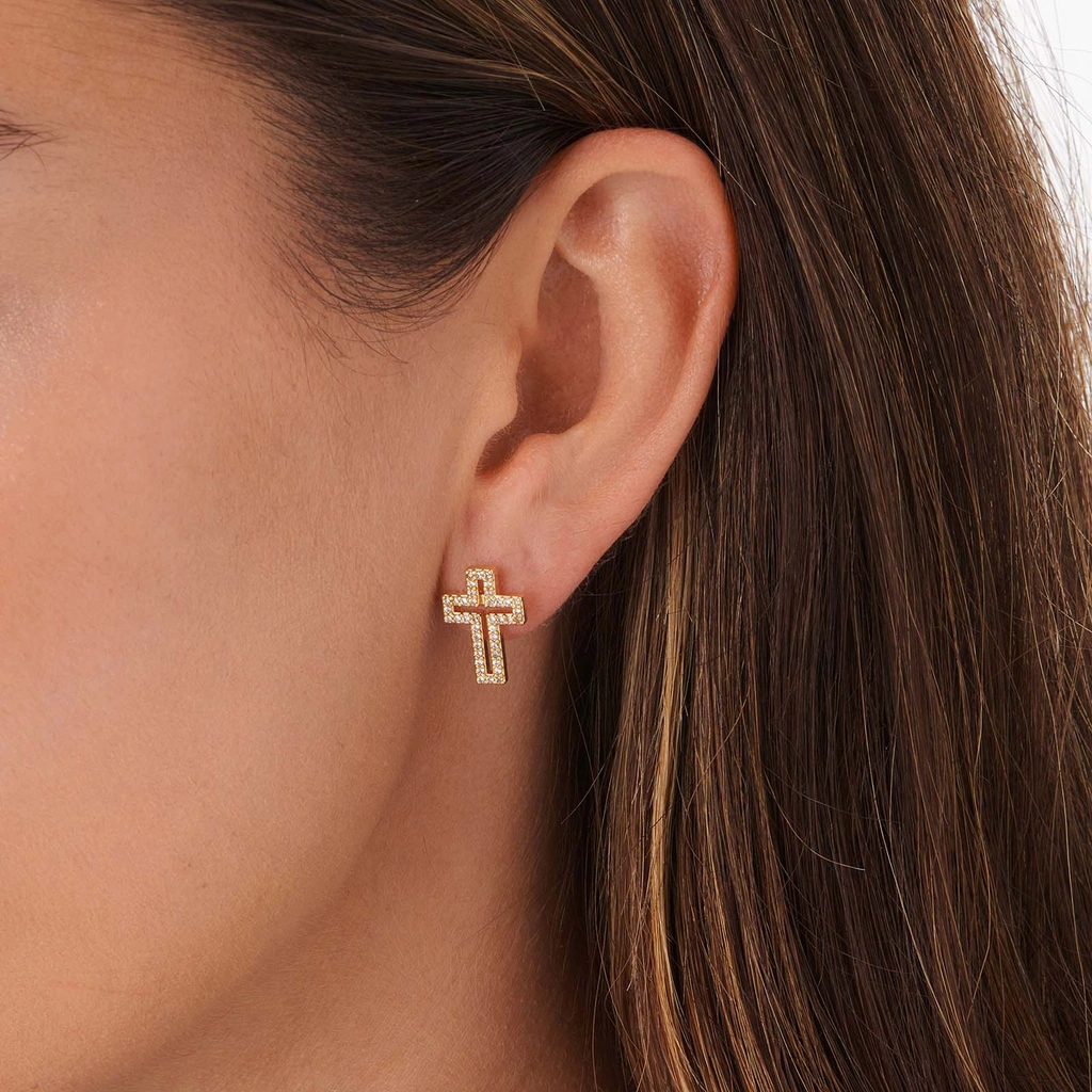 Guldfärgade örhängen öppna kors - 15x11 mm