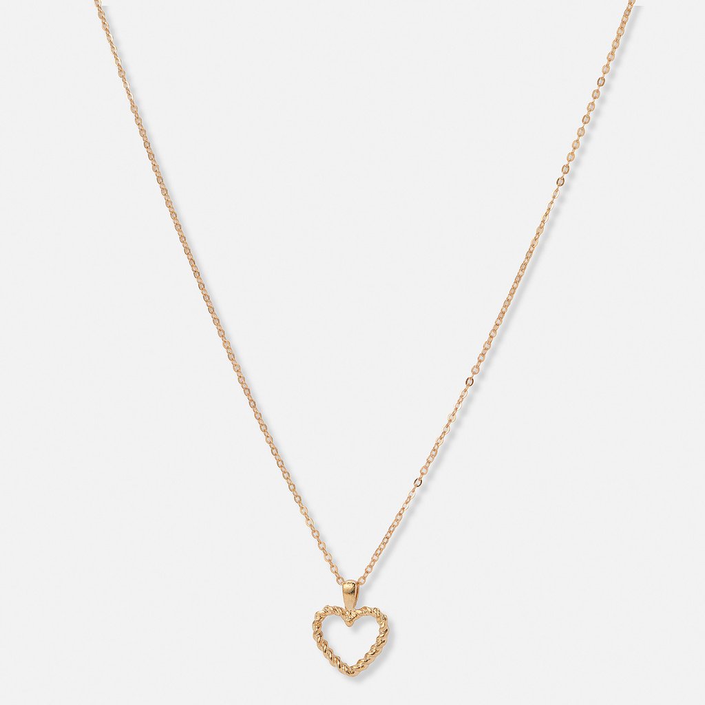Guldfärgat halsband, vridet hjärta - 42+5 cm