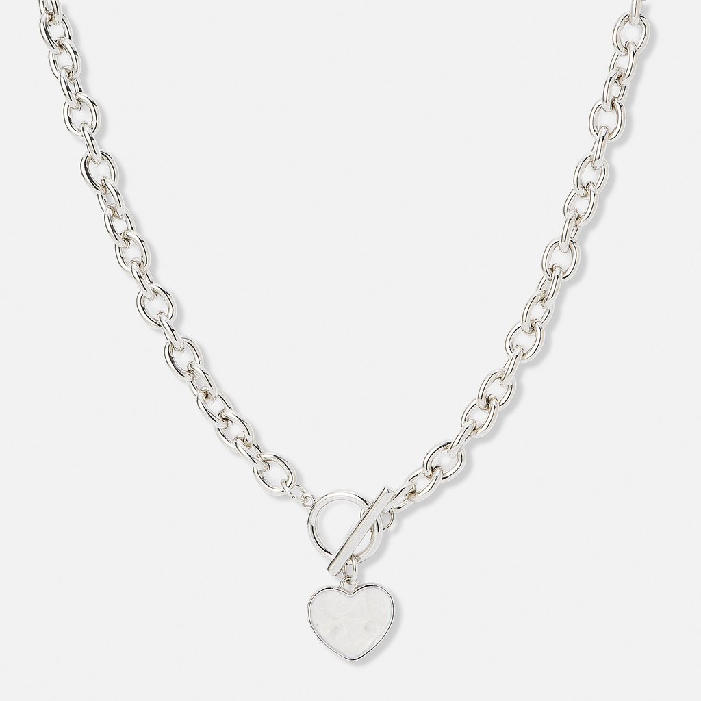 Silverfärgad kedja, T-lås och hjärta - 50 cm