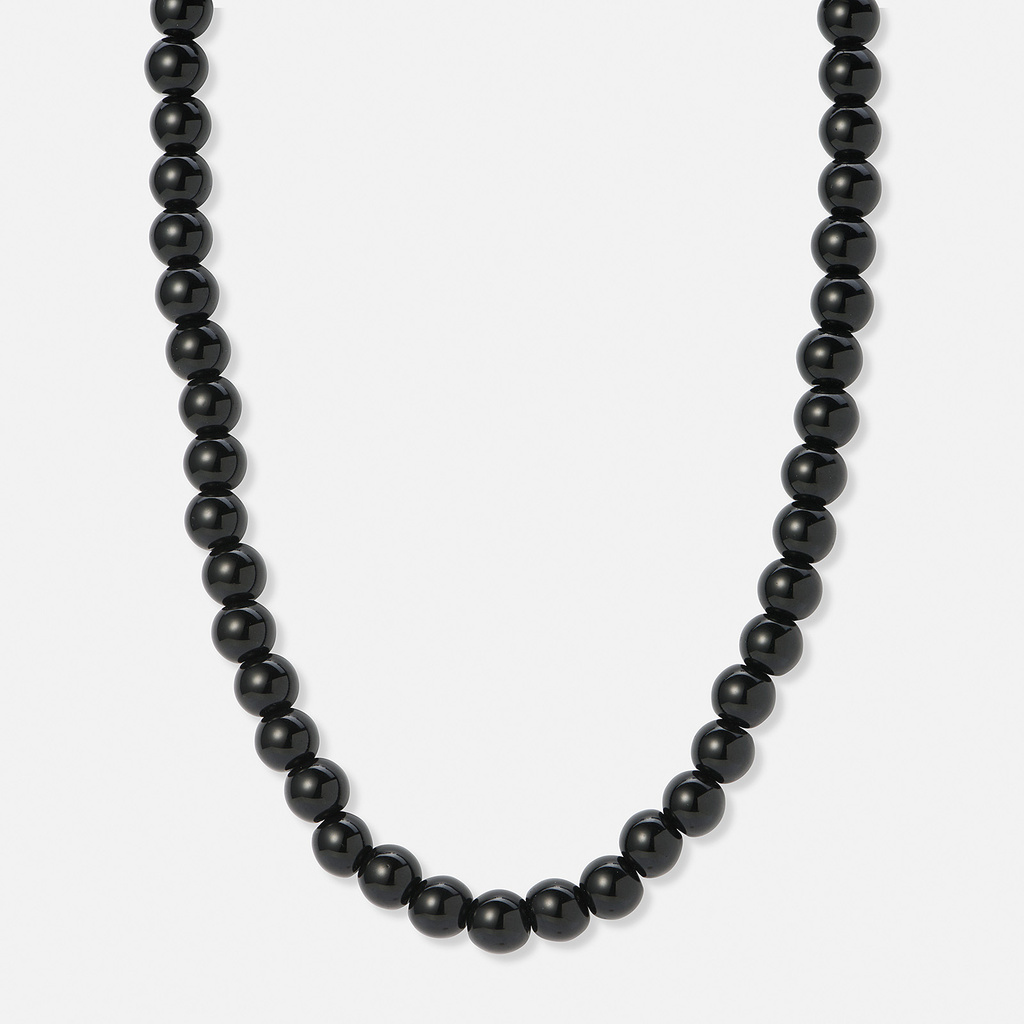 Halsband med svarta plastpärlor - 41+7cm