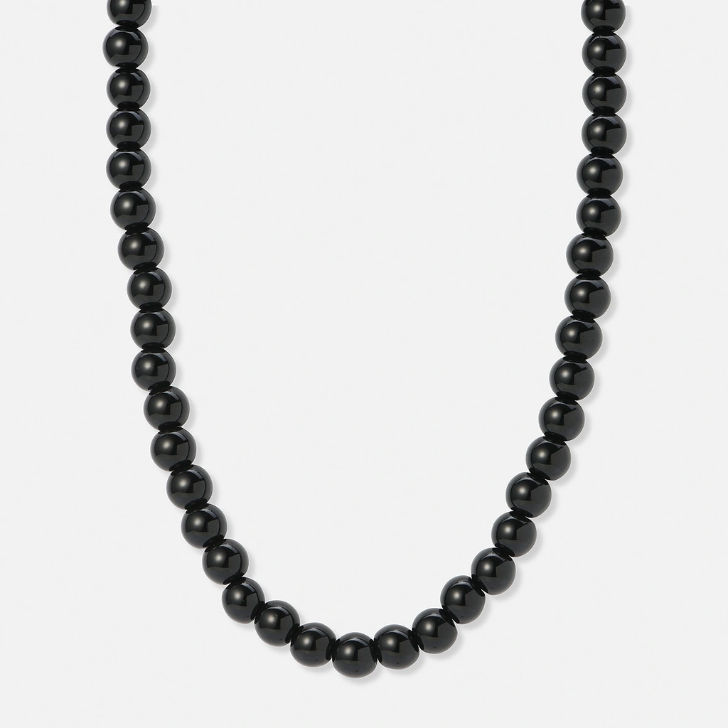 Halsband med svarta plastpärlor - 41+7cm