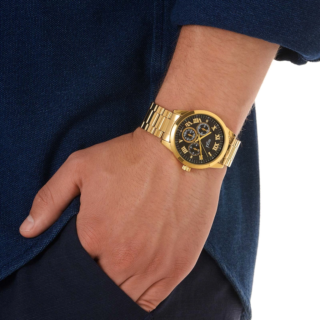 Regal klockset herr - metallband, guld/svart, 41mm